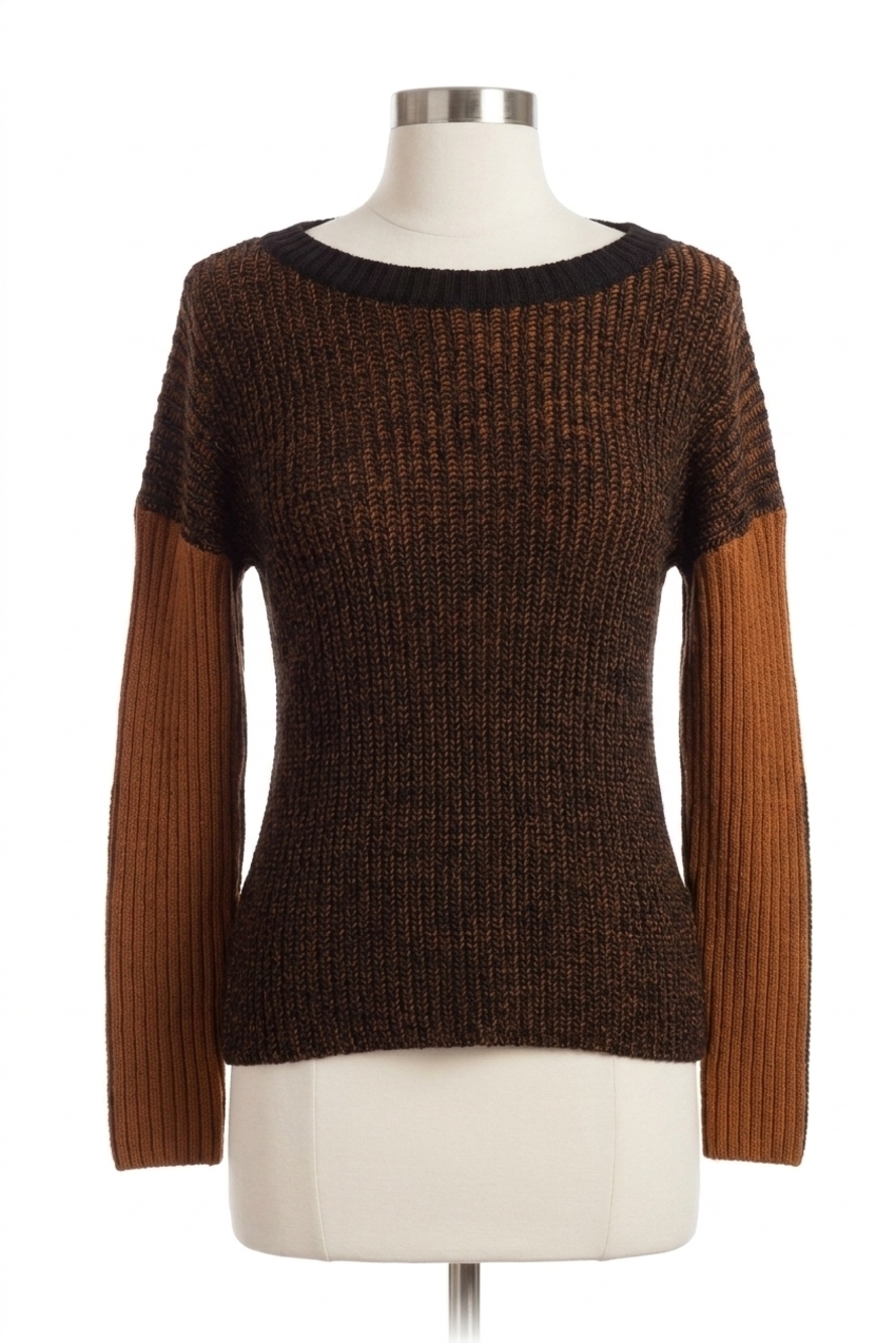NEW FRENCH KYSS maggie two tone ribbed sweater in blackmustard